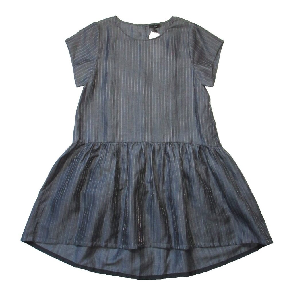 NWT Ruti Siona in Grey Metallic Pinstripe Stripe Linen Blend Short Dress L/XL